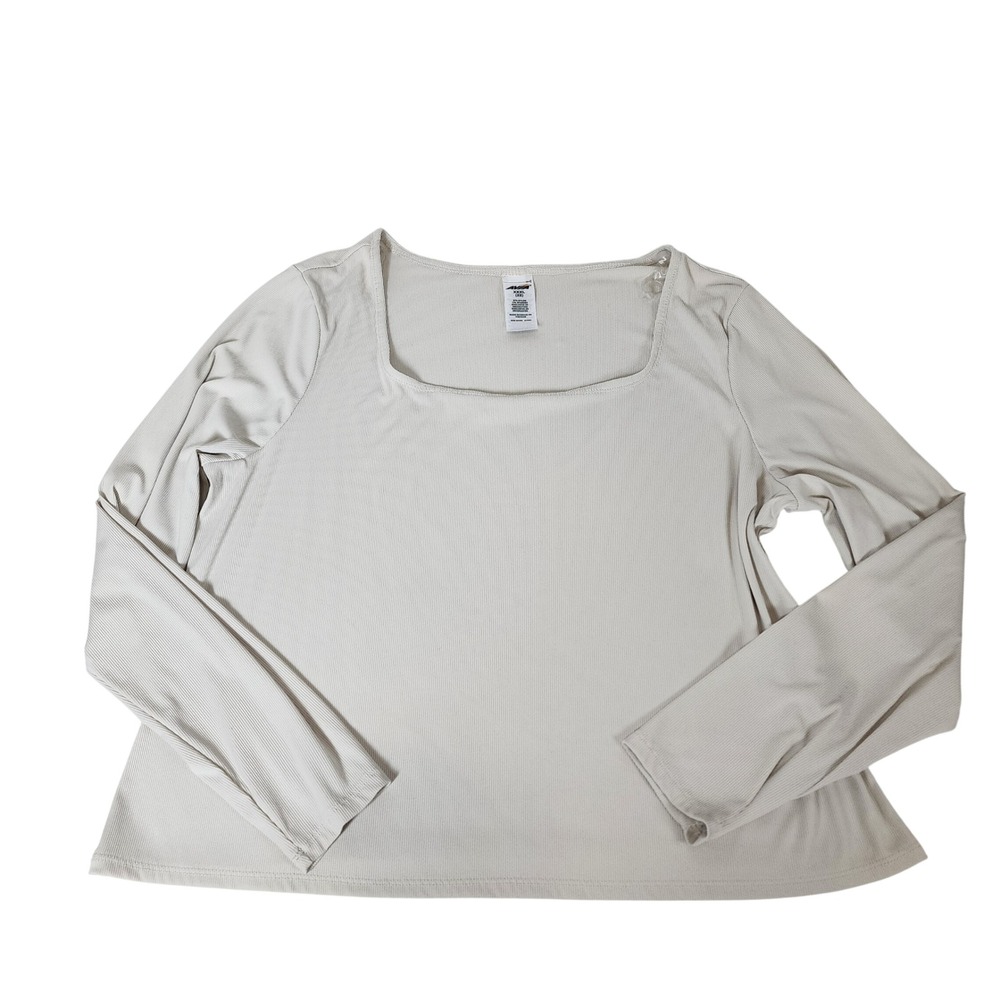 Avia Womens XXXL Cream Ribbed Square Neck Long Sleeve Athletic Top 51R84